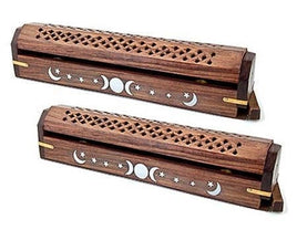 Triple Moon Wooden Incense Box Burner - 12"L