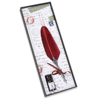 Burgundy - Pewter Decorated Feather Nib Pen & Ink Set