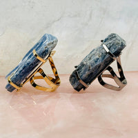 Blue Kyanite Rod Ring - Gold Band