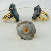 Silver Chalcedony Galaxy Druzy Crystal Ring