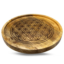 Flower of Life Mango Wood Crystal Grid Tray 30 cm