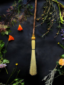 Natural with Black Cord, Woven Top, Ash Handle - Cobwebber Broom