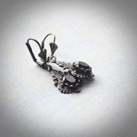 Small Faceted Black Onyx Victorian Drop Earrings