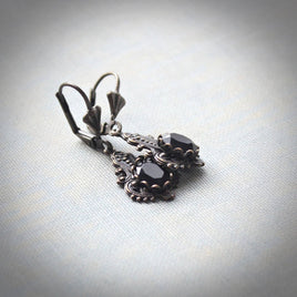 Small Faceted Black Onyx Victorian Drop Earrings