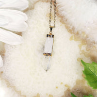Selenite Pendant With Crystal Point Gold Plated