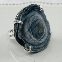Silver Chalcedony Galaxy Druzy Crystal Ring