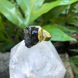 Gold Black Tourmaline Rough Gemstone Ring