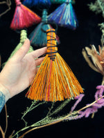 Hand-Dyed Altar Broom 5-6" - Hawk Tail, Blue with Black Cord