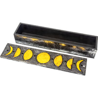 Moon Phases Wood Incense Storage Box - Black - 12"