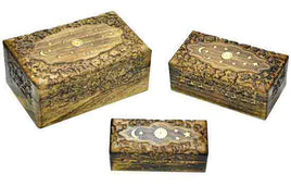 Celestial Inlay Floral Carved Wooden Box