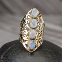 6 - 4 Stone Filigree Brass Ring