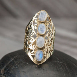 6 - 4 Stone Filigree Brass Ring