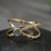 6 - Crossbar Labradorite Brass Ring