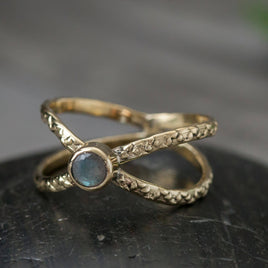 6 - Crossbar Labradorite Brass Ring