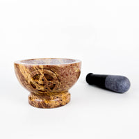 Soapstone Pentacle Carved Mortar & Pestle (4"D)