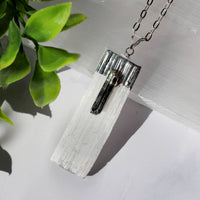 Selenite with Tourmaline Pendant | Selenite Jewelry