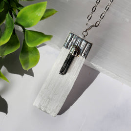 Selenite with Tourmaline Pendant | Selenite Jewelry