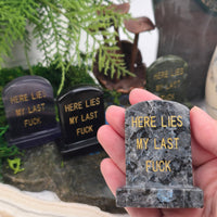 Crystal Tombstone - "Here Lies My Last F***" - Purple Fluorite