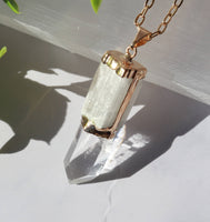 Selenite Pendant With Crystal Point Gold Plated