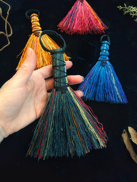 Black on Black - Hawk Tail, Hand-Dyed Altar Broom 5-6"