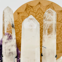 Crystal Quartz Point with Phantoms on Stand (#04)