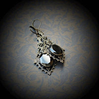 Large Filigree Faceted Black Onyx Drop Earrings
