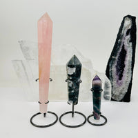 Crystal Wands on Metal Stand - Rose Quartz (400–500g)
