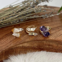 Gold / Amethyst Crystal Quartz Double Point Ring