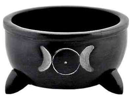 Triple Moon Soapstone Charcoal Burner (4"D × 2.25"H)