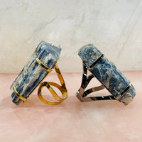Blue Kyanite Rod Ring - Gold Band