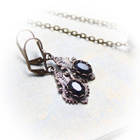 Small Faceted Black Onyx Victorian Drop Earrings