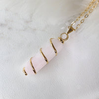 Gold Wrapped Rose Quartz Pendant - Rose Quartz Jewelry