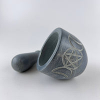 Triple Moon Pentagram Carved Soapstone Mortar & Pestle 2.75"