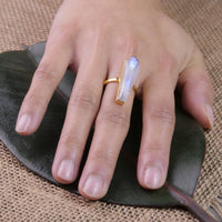 8 - Moonstone Bar Brass Ring