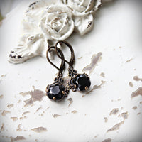Black Cushion Cut Crystal Drop Earrings in Vintage Style