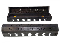 Moon Phase Wood Incense Box Burner - 12"L