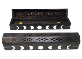 Moon Phase Wood Incense Box Burner - 12"L