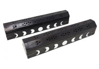 Moon Phase Wood Incense Box Burner - 12"L