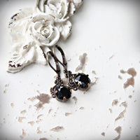 Black Cushion Cut Crystal Drop Earrings in Vintage Style