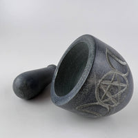 Triple Moon Pentagram Carved Soapstone Mortar & Pestle 2.75"