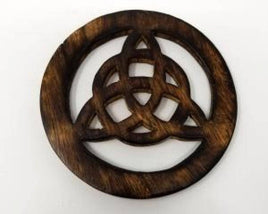 Triquetra Wood Carved Altar Tile (4" Round)