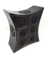 Pentagram Wooden Chest with 6 Drawers 9.5 High x 8" Wide x 4