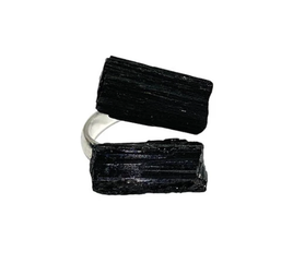 Silver-Plated Black Tourmaline Adjustable Wrap Ring