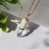 Selenite Pendant With Crystal Point Gold Plated