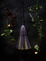 Pentacle Big Boss Witch Sweeper Broom - Black Ombré Wrap, Carved Ash Handle