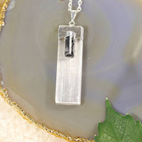 Selenite with Tourmaline Pendant | Selenite Jewelry