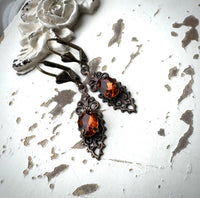 Petite Cognac Crystal Filigree Earrings in Vintage Style
