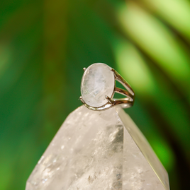 Platinum/Crystal Quartz Gemstone Adjustable Ring