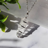 Silver Wrapped Clear Quartz Pendant