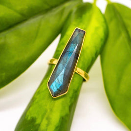 7 - Labradorite Bar Brass Ring